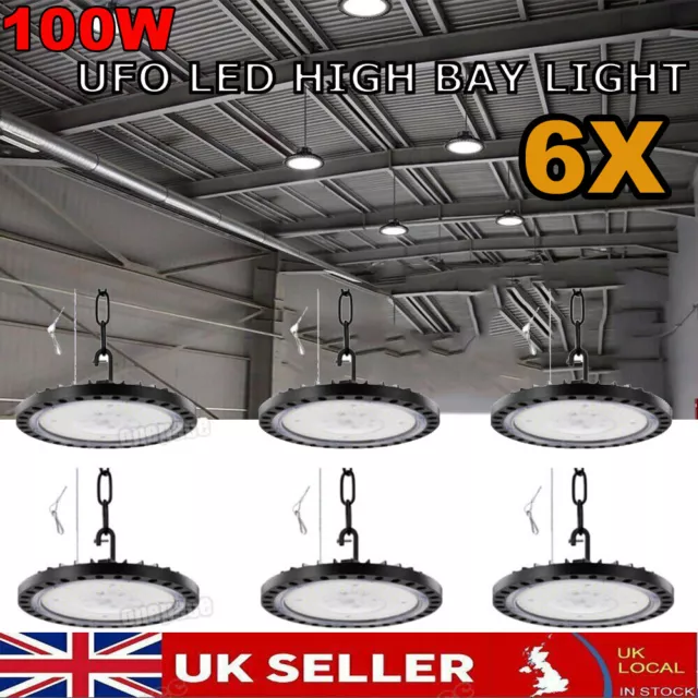 6 Pack 100W UFO Led High Bay Light Factory Warehouse Commercial Led Shop Lights