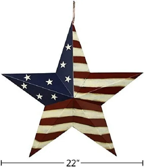 July of 4th Americana Patriotic Wall Decor American Flag Barn Metal 3D Star