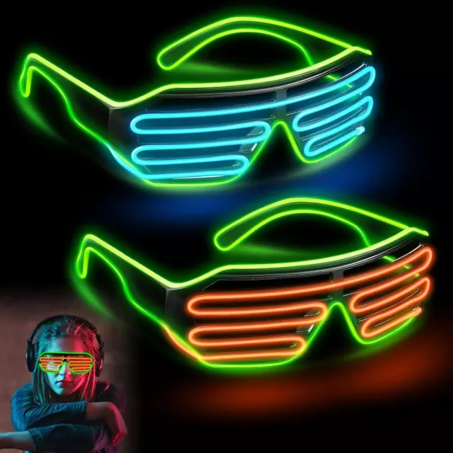 LED Brille Party, Neon Rave Glasses, 2 Stücks LED Glasses, Partybrille Leuchten