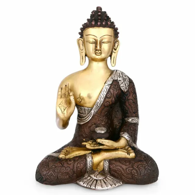 Brass Lord Buddha Blessing Idol Sculpture Statue Murti Figurine Decorative 9.5"