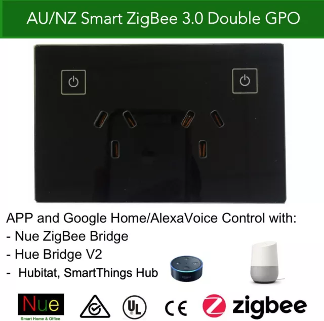 Philips Hue Hubitat Smart ZigBee Power Point GPO Switch Google Home Alexa Black