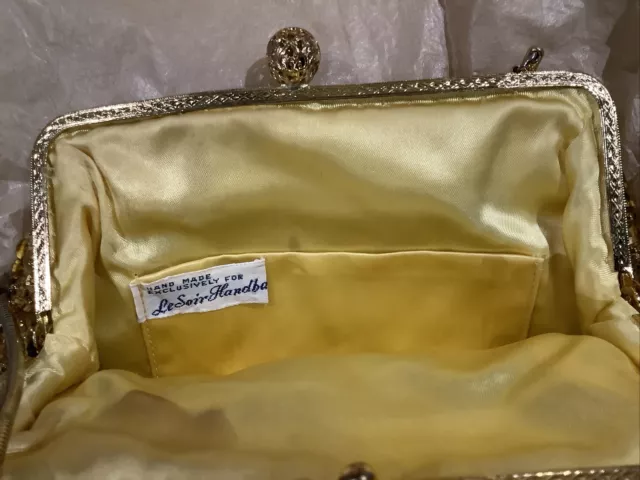 Vintage Gold Colour Heavily Beaded “ Les Soir “ Evening Bag With Original Box . 2