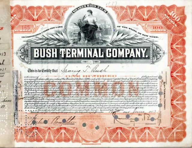 Bush Terminal Company Stock Certificate 100 Shares