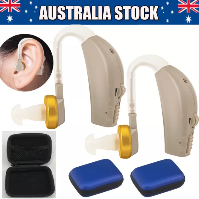 2x Digital Hearing Aid Aids Kit Behind the Ear BTE Sound Voice Amplifier Tool