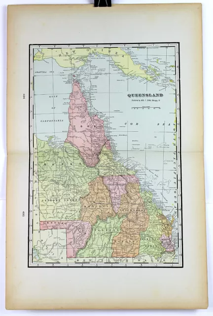 1890s Map of Queensland Australia Full Color Lithography 14.5 x 22.25