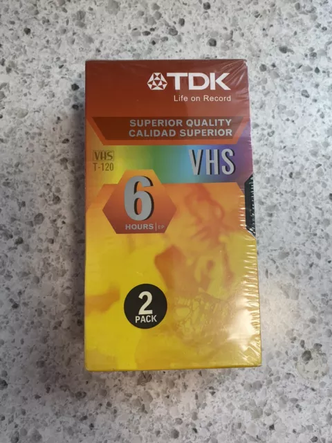 TDK Blank VHS Tapes Superior Quality T-120 6 Hrs EP 2 Pack Factory Sealed