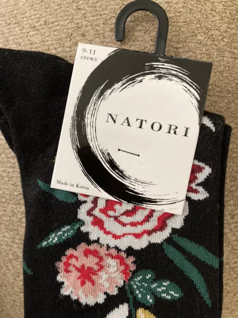 Natori Midnight Garden Fashion Crew Socks Floral Blooms Cotton, Polyester, Nylon