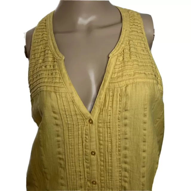 PrAna Sleeveless Button Front Top Yellow V Neck Tank Cotton Medium