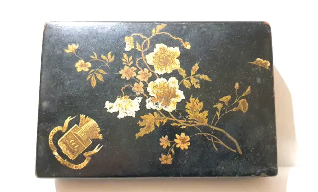Ancienne Boîte en Papier Mâché Écusson Fernand Bournon Décoration Florale