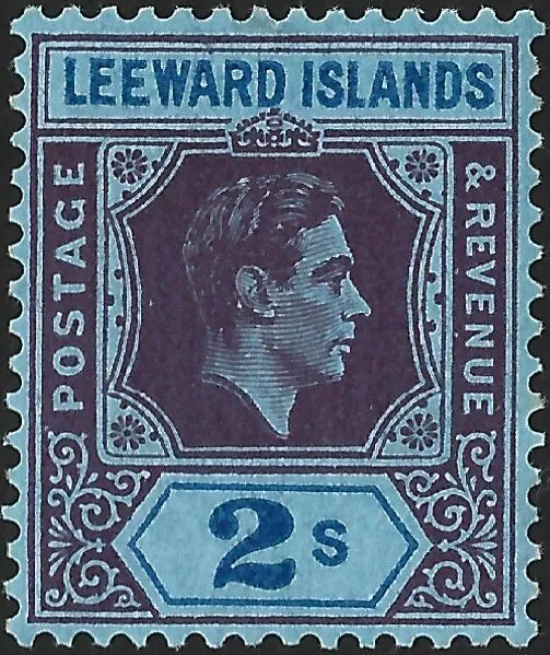 Leeward Islands 1938-51  KGVI 2/- Reddish Purple & Blue/Blue  SG.111 Mint Hinged