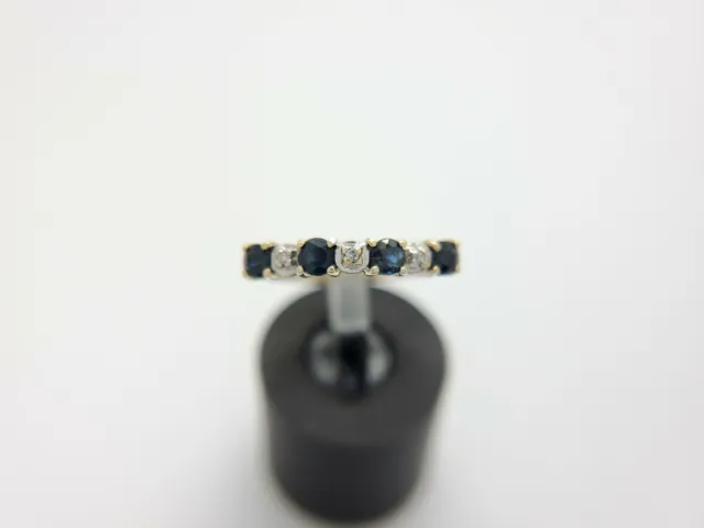 Estate 14k Yellow Gold Blue Sapphire Diamond Wedding Band Ring