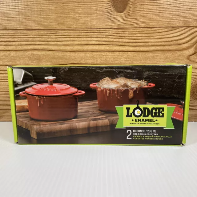 2 Lodge Enameled Cast Iron Mini Small Dutch Oven, in Red,  4"