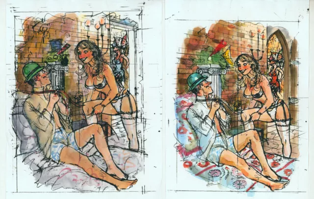 Doug Sneyd Signed Original Color Xerox Gag Sketch Art SET Playboy January 1996