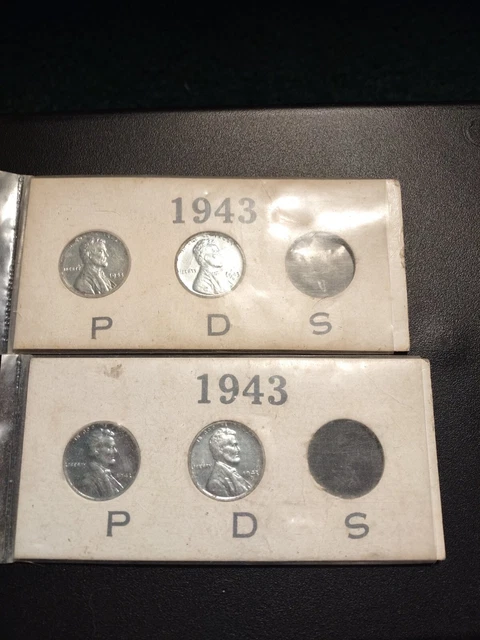 1943 P D Lincoln Wheat Cent Steel Penny 4 Coin Set Very Nice Looking Coins