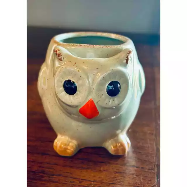 Cute owl ceramic coffee or tea mug with holder for tea bag or small spoon
