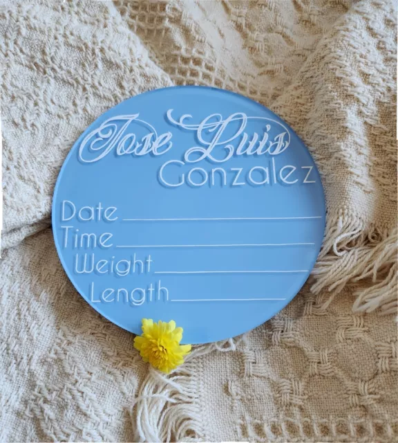 Birth Announcement Stats Milestone Disc Photo Prop Keepsake Baby Gift NEW