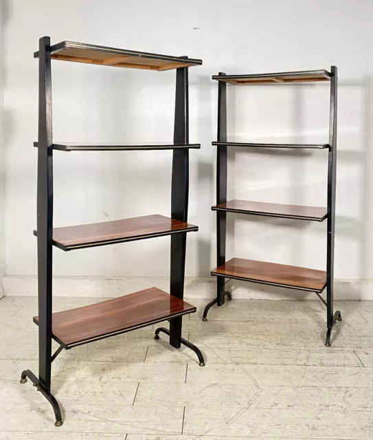 Coppia Libreria Etagere Design Anni 70 Legno Scaffale A Giorno Vintage Library 3