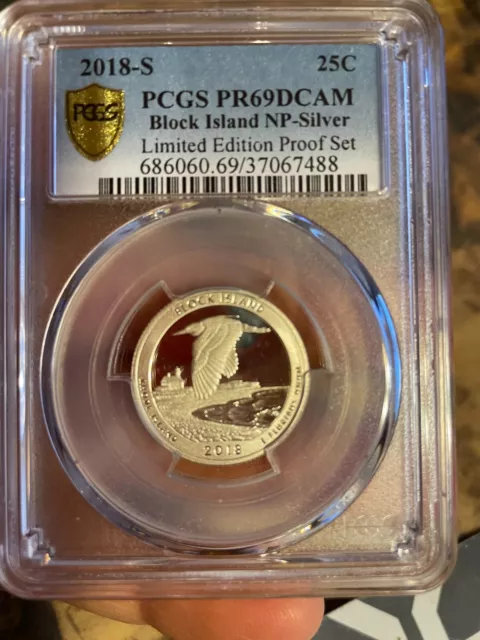 2018-S 25c Silver Block Island NP ATB Quarter PCGS PR-69DCAM Gold Shield