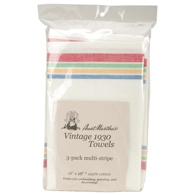Aunt Martha's Stitch 'Em Up Retro Stripe Towels 18"X28" 3/Pk-Multi Stripe -PKSTM