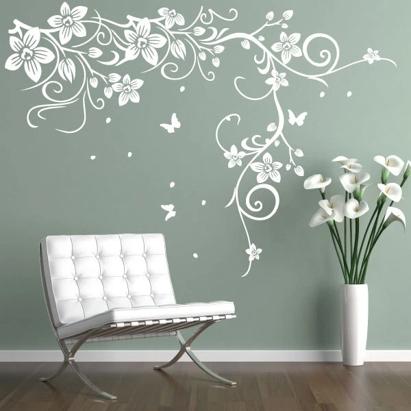 BUTTERFLY VINE FLOWER Vinyl Wall Art Stickers, Wall Decals, Wall