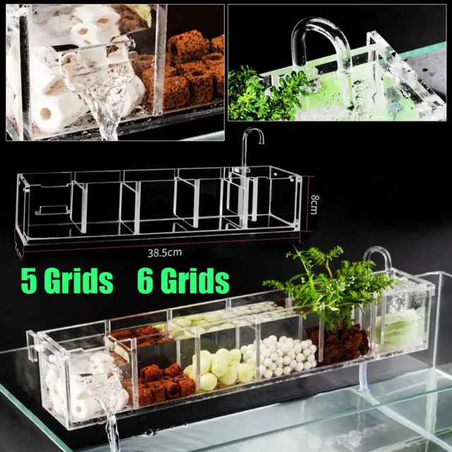 Acrylic Fish Tank Water Purifier External Hanging 5 Grids Aquarium Filter Box US