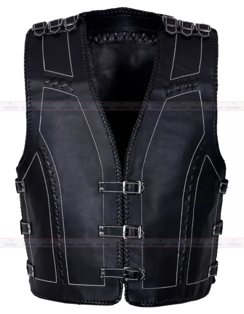 Gilet da moto da uomo in vera pelle mucca stile motociclista nero