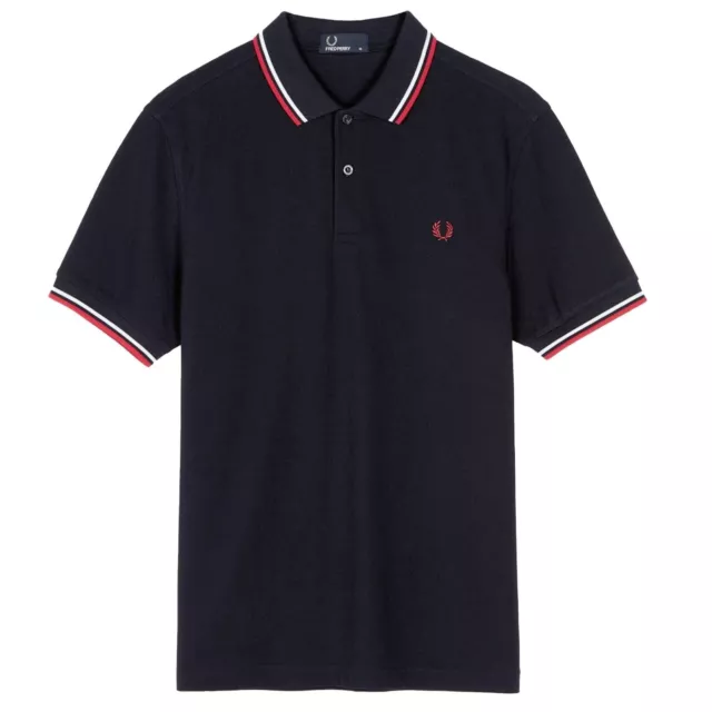 NWT - Fred Perry M3600 Twin Tipped Polo Shirt - Navy/Red/White - Size : M - XXL