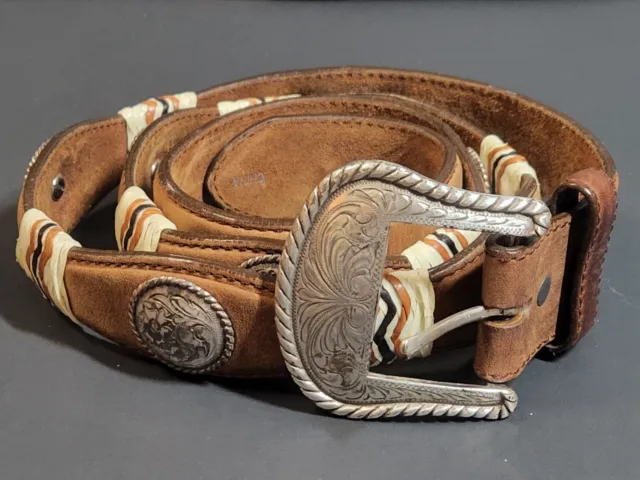 Vtg Tony Lama Men's Brown Buckaroo Rawhide Western Leather Belt 79807 Sz 44