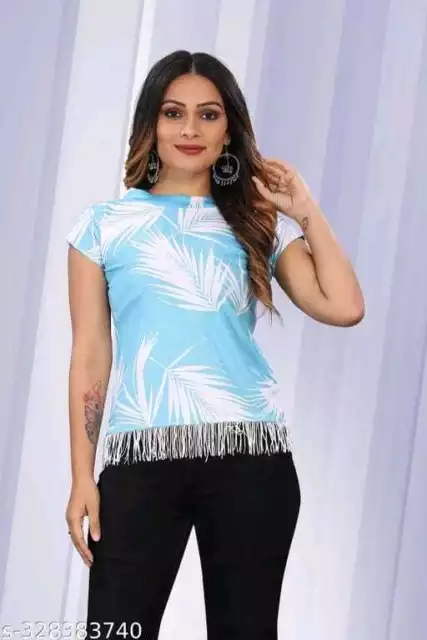 Camiseta con cuello redondo y estampado de hojas para mujer Conjunto...