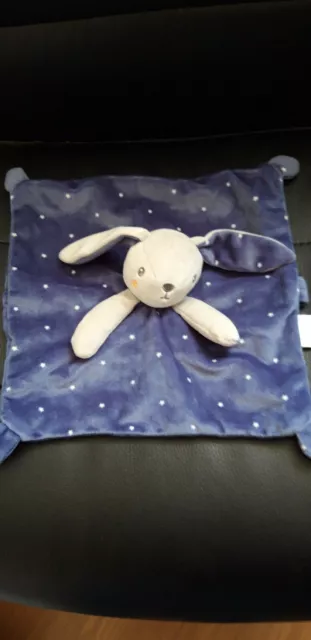 DOUDOU  SIMBA TOYS kiabi  LAPIN PLAT BLEU ETOILE ATTACHE TETINE TBE
