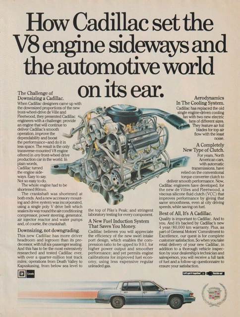 1984 Cadillac V8 Engine Illustration GM General Motors Vintage Car Print Ad VG