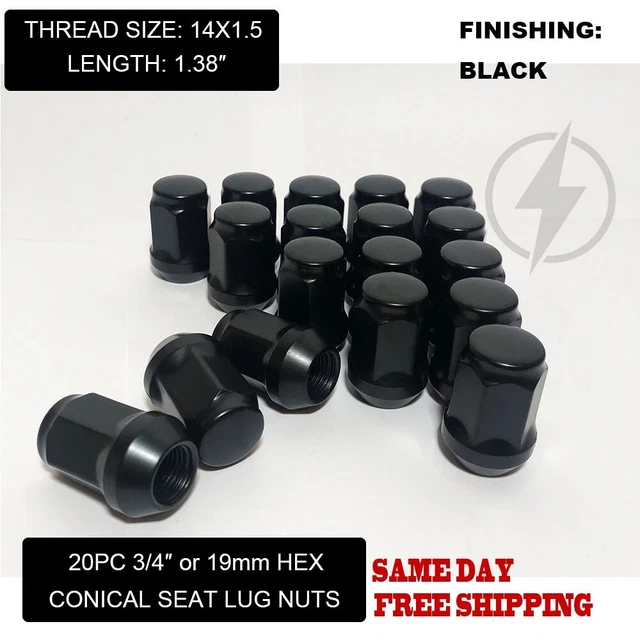 20PC BLACK LUG Nuts 14X1.5 For Chevy Camaro SS Dodge Challenger Charger