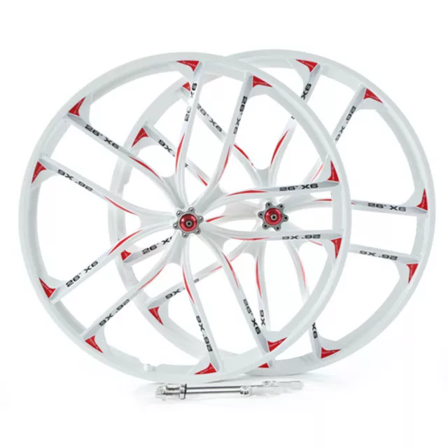 26" 10 Spoke Rims Mag Alloy Integrated Bike Wheel Disc Brake Set White+Red SALE