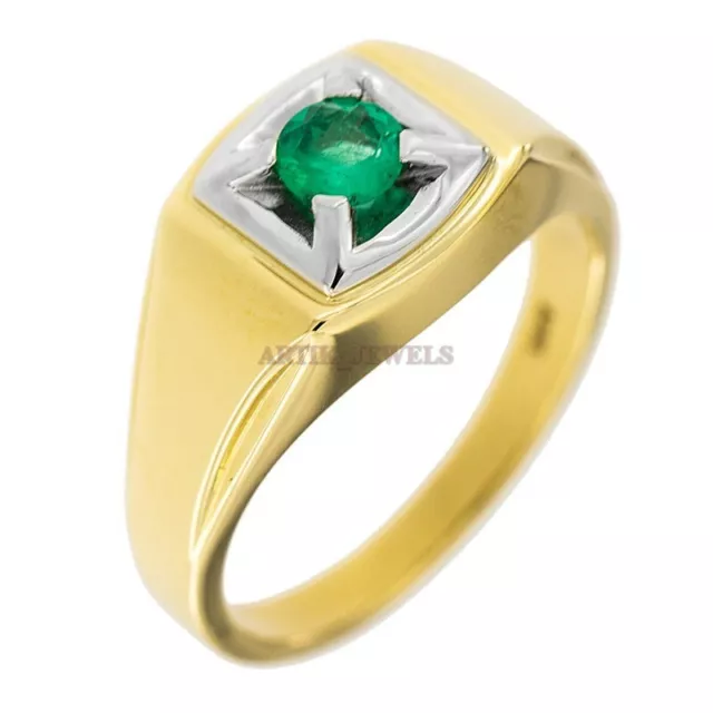 Simulé Pierre Précieuse Émeraude Avec 14K Argent Plaqué Or Bague Pour Homme