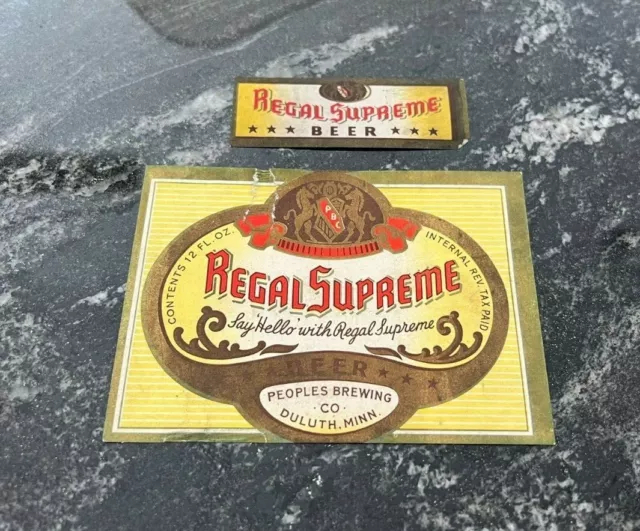B) Irtp Regal Supreme Beer 12 Oz Bottle & Neck Label Peoples Brewing Duluth Mn