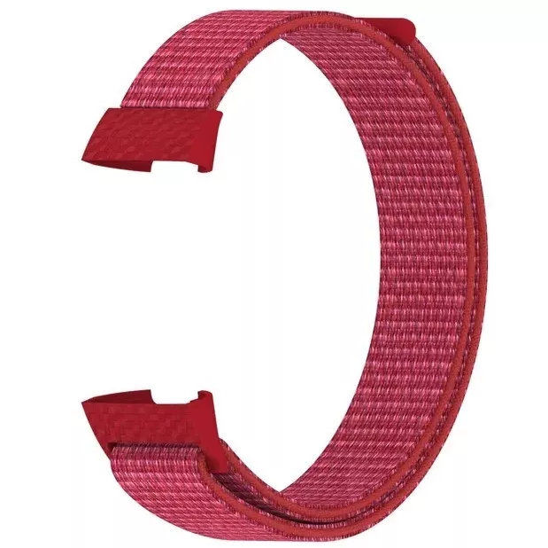 Für Fitbit Charge 3 & 4 Armband Nylon Loop Klettverschluss Sport Stoff Klett ROT