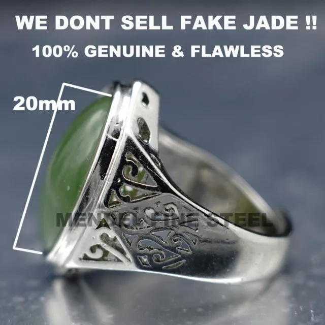 MENDEL Mens Sterling Silver Natural Real Green Jade Stone Ring For Men Size 8-11 3