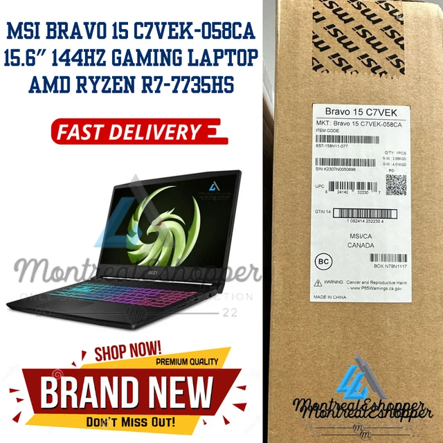 MSI Bravo 15 C7VEK-058CA 15.6" 144Hz Gaming Laptop AMD Ryzen 16GB 1TB NVMe SSD