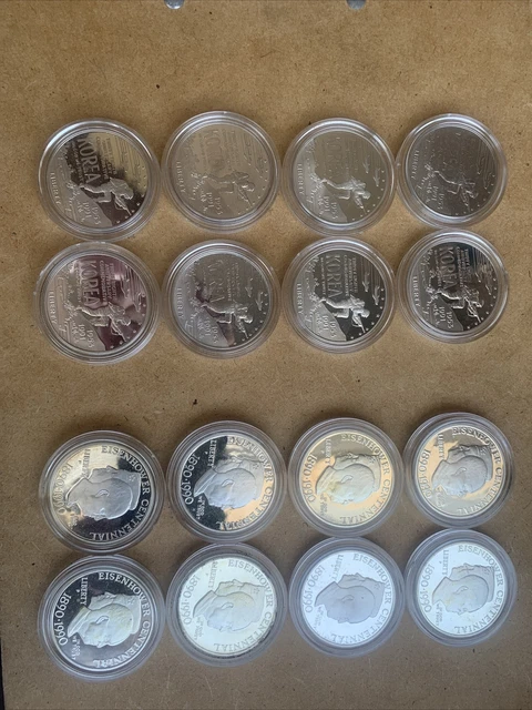 ￼ 16 US Commemorative Silver Proofs/coins-1990 Eisenhower And 1991 Korean War￼