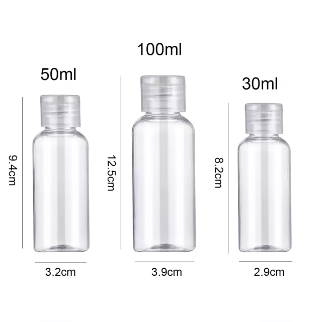 TRAVEL BOTTLES 30/50/100ml Airport Security Approved Clear Toiletry Containers