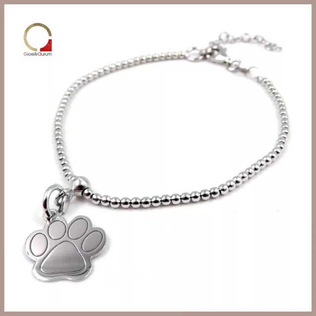 Bracciale donna Zampa Zampina Cane Gatto in argento 925 rodiato + incisione nome