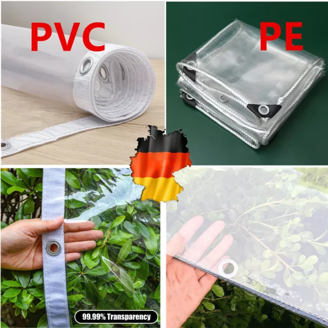 Transparente Plane mit Ösen PVC/PE Reißfeste Wasserdicht, Winddicht Abdeckplane