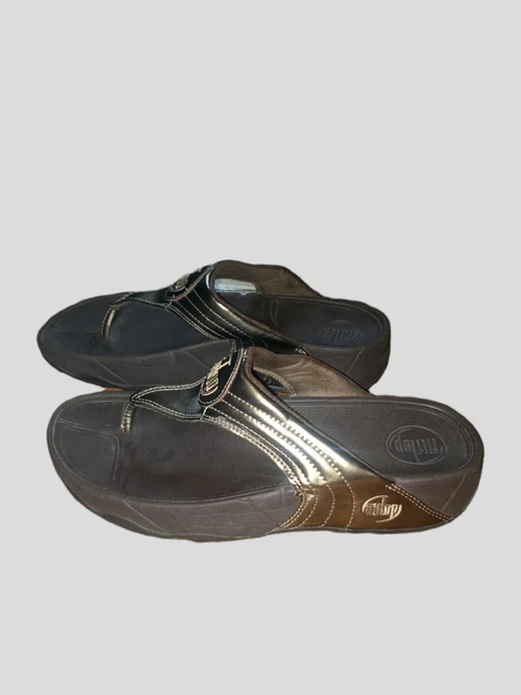 Fitflop Sandal Women's Size 6 Walkstar Brass Gold Leather Flip Flop Thong 3