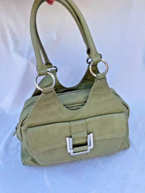Envy by NV Bags ~ Olive Green Faux Leather Zipped Double Handle Hand Bag