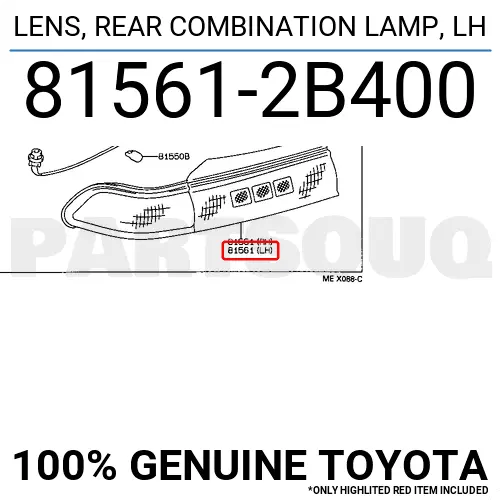 815612B400 Genuine Toyota LENS, REAR COMBINATION LAMP, LH 81561-2B400 OEM