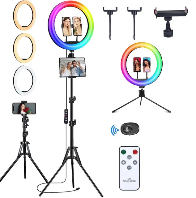 13 inch Ring Light with Tripod Stand & Phone Holder Selfie Ring Light RGB Remote