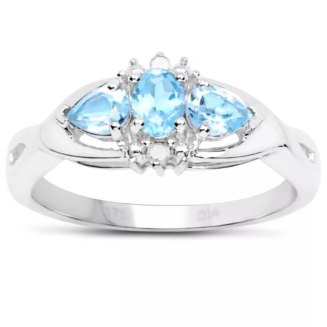 9ct White Gold Blue Topaz & Diamond Engagement Ring, Gift Promise Ring  Size H-W
