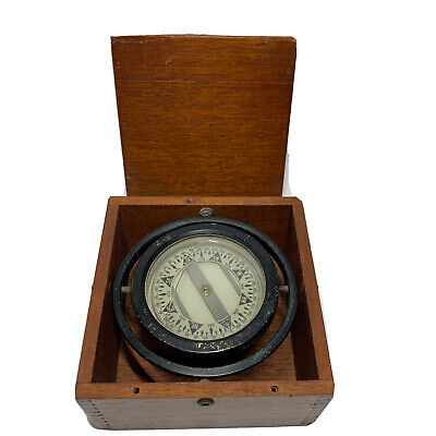 Vintage Polaris Ship Compass In Wooden Box