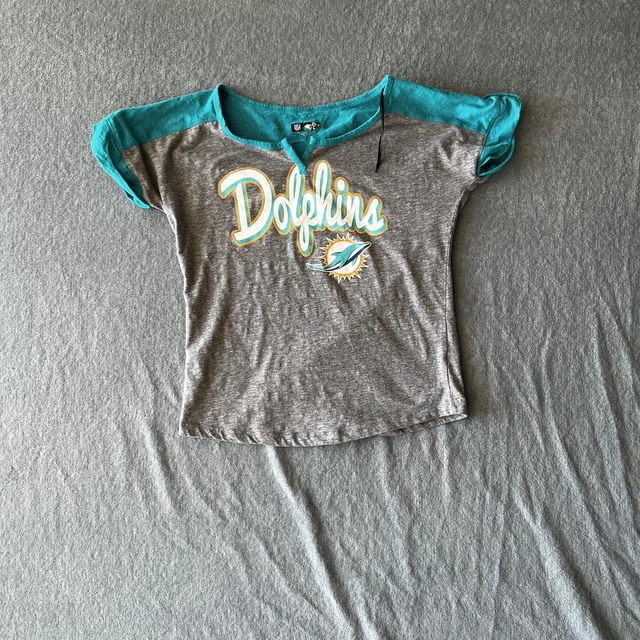 Miami Dolphins Womens Tee Shirt Grey Teal Short Sleeve NFL  No Size