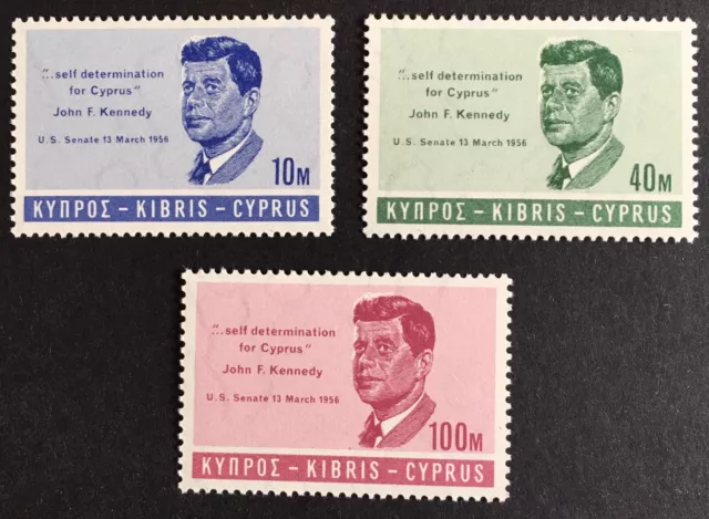 1965 Cyprus President Kennedy Set of 3 SG256 - SG258 MNH